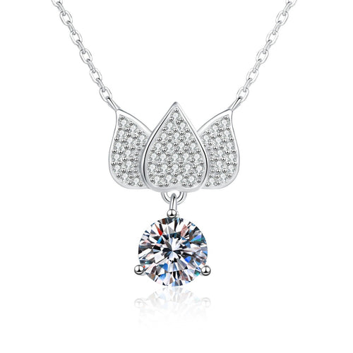 Butterfly Moissanite Pendant Necklace with Cubic Zirconia in White Gold-Plated S925 Sterling Silver on clean white background showing the butterfly pendant with round moissanite and cubic zirconia detail
