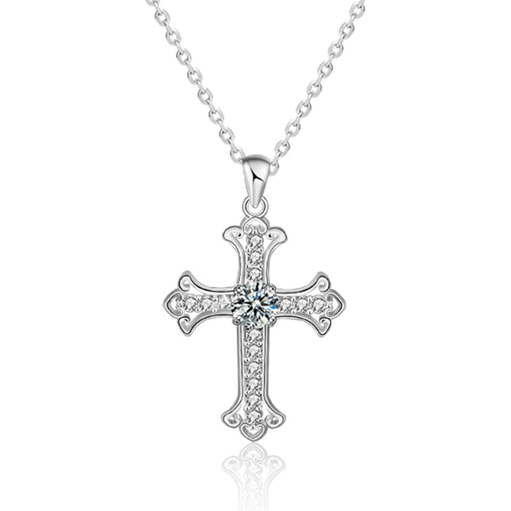 Cross Round Moissanite Necklace with CZ in Gold-Plated S925 sterling silver close-up product scene showing pendant setting