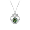 Bowknot Heart Colored Moissanite Necklace with CZ in White Gold-Plated S925 Sterling Silver white background product photo with bowknot heart pendant design