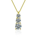 Vertical Three-Stone Moissanite Necklace in Gold-Plated S925 sterling silver white background product photo showing vertical three-stone pendant with round moissanite stones, offered in two chain types and two metal colors
