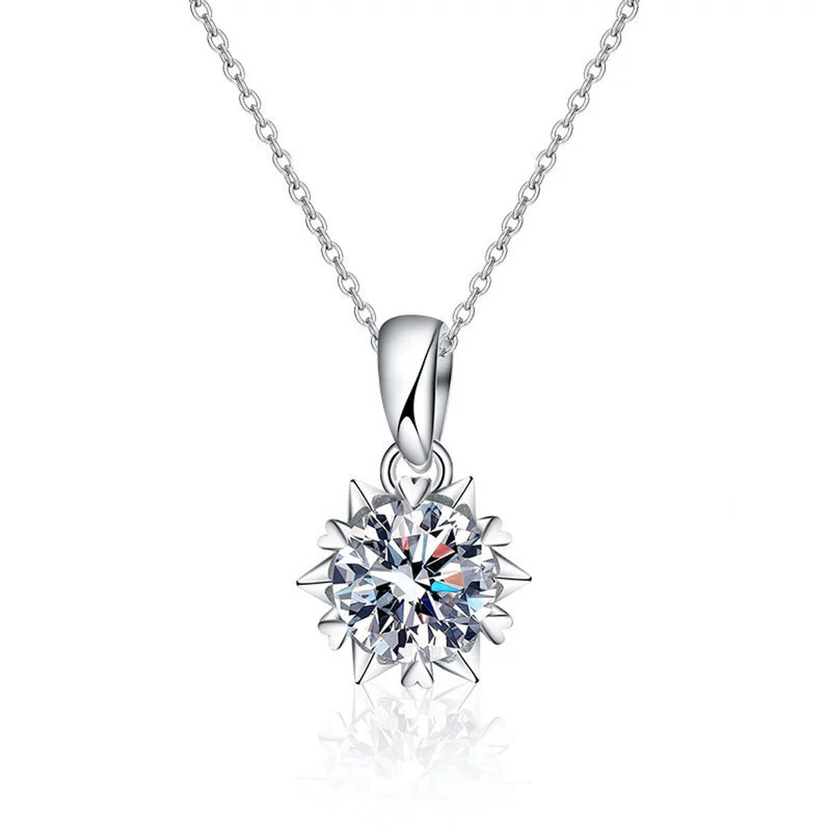 Snowflake Round Moissanite Necklace in Gold-Plated S925 sterling silver close-up product scene showing pendant setting