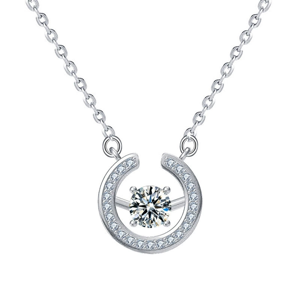 Circle Round Moissanite Necklace with CZ in Gold-Plated S925 sterling silver white background product photo showing circle pendant with a 0.5 ct round moissanite and CZ accents