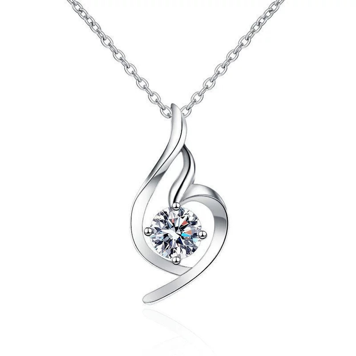 Musical Note Round Moissanite Necklace in Gold-Plated S925 sterling silver alternate metal color white background product view showing flowing musical note pendant cradling a round moissanite
