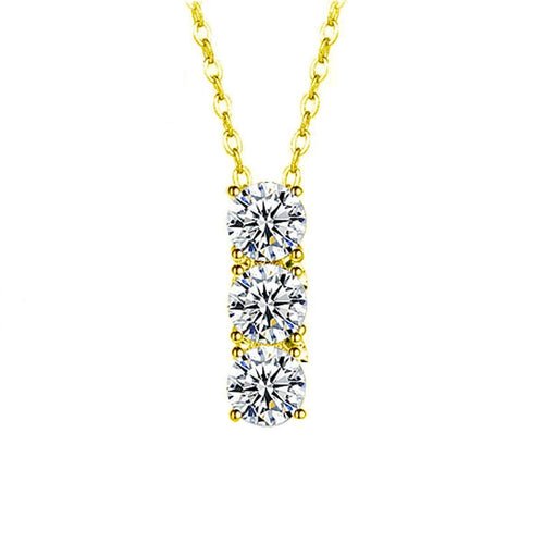 Bar Round Moissanite Necklace in Gold-Plated S925 sterling silver white background product photo showing vertical bar pendant with a row of round moissanite stones in white gold or yellow gold plating