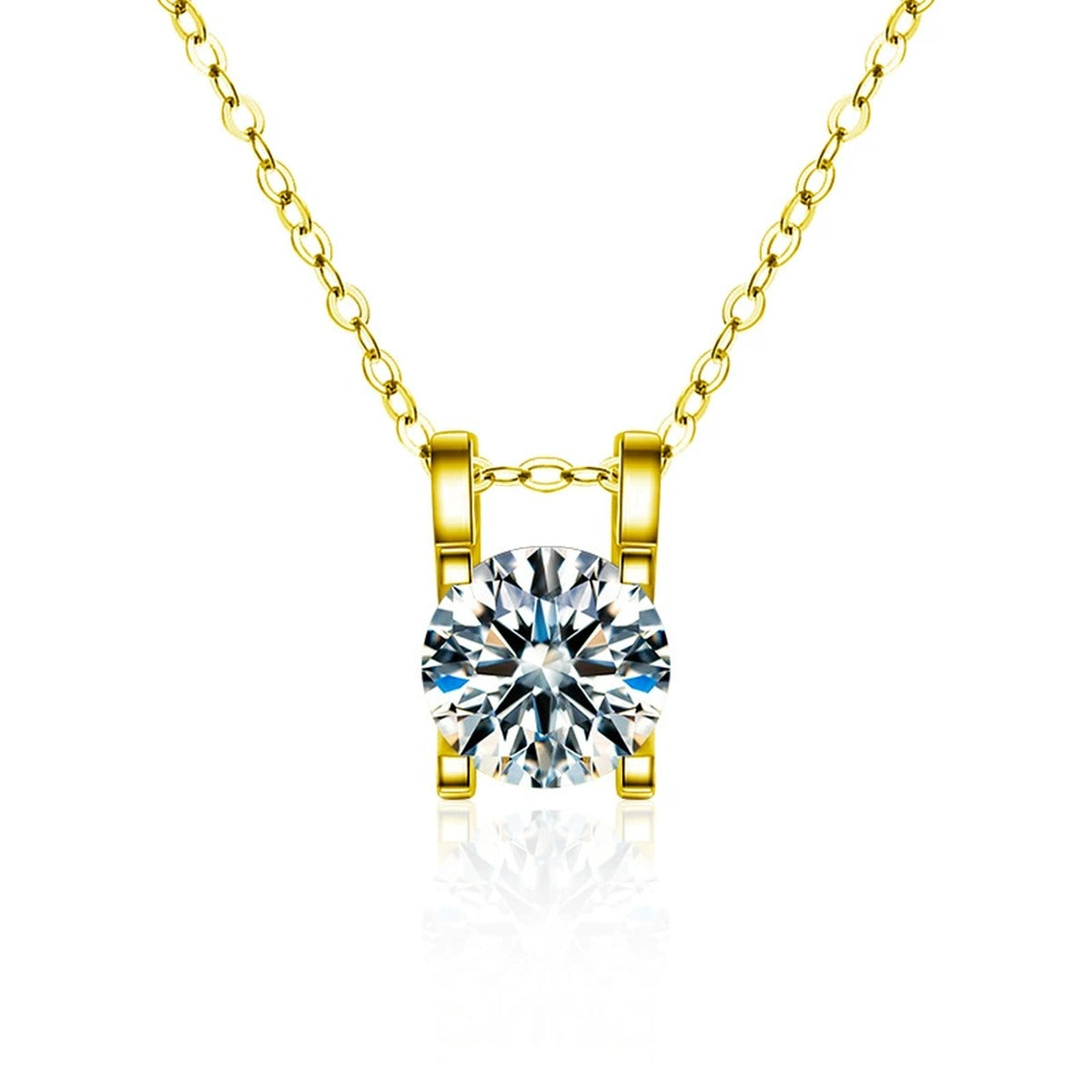 Round Moissanite Solitaire Necklace in Gold-Plated S925 sterling silver angled product detail view