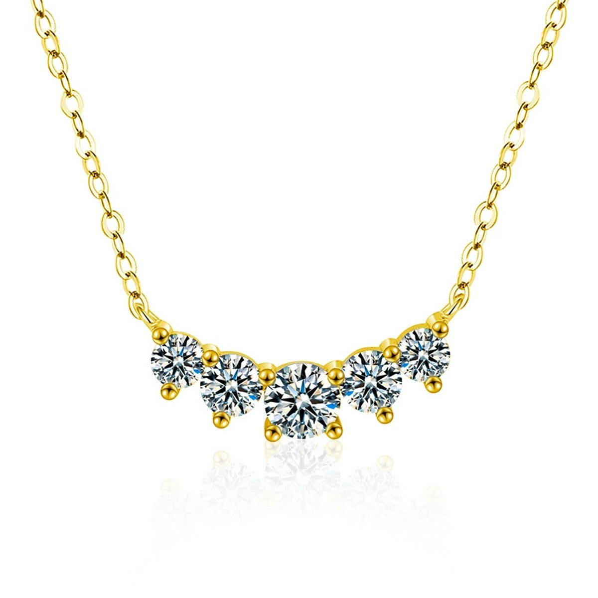 Smile Round Moissanite Necklace in Gold-Plated S925 sterling silver white background product photo showing smile arc necklace with multiple round moissanite stones