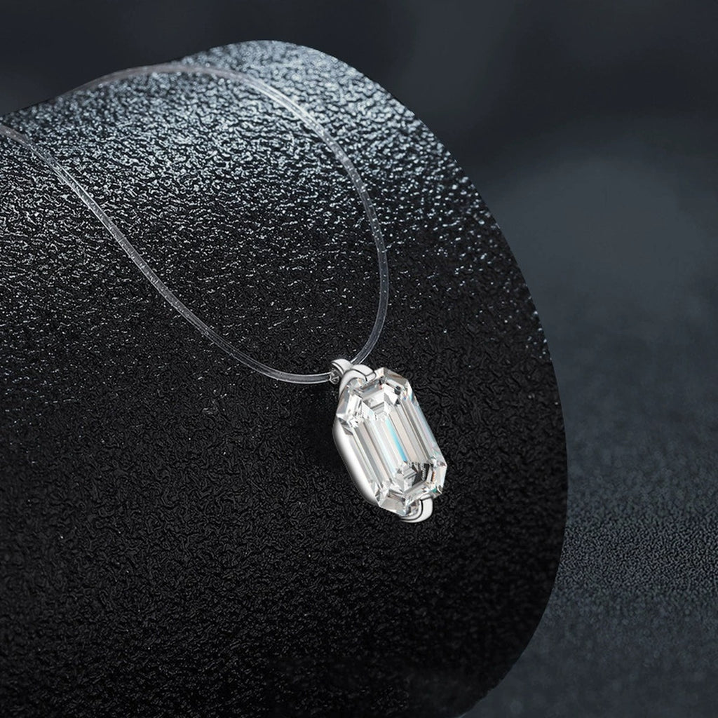 Emerald and Radiant Cut Moissanite Illusion Necklace in Gold-Plated S925 sterling silver angled product detail view