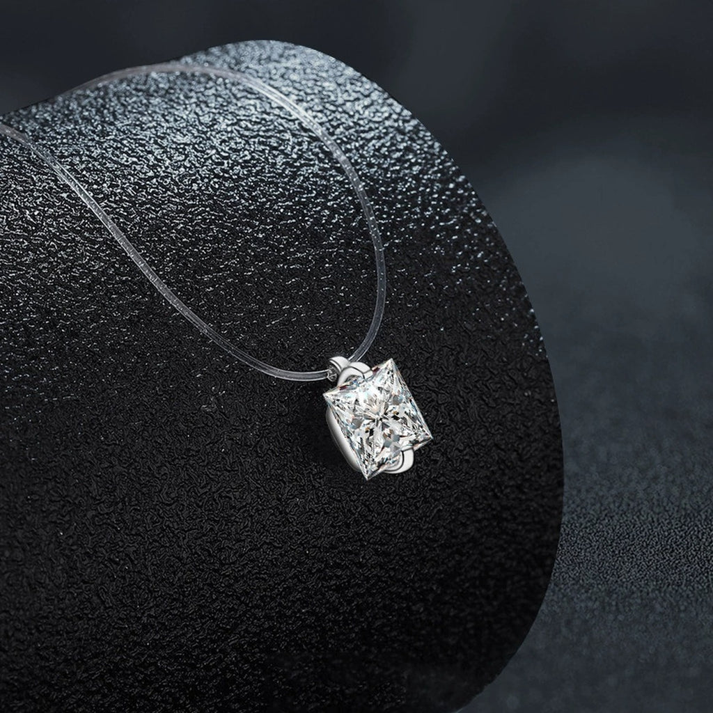 Princess Cut Moissanite Illusion Necklace in Gold-Plated S925 sterling silver angled product detail view