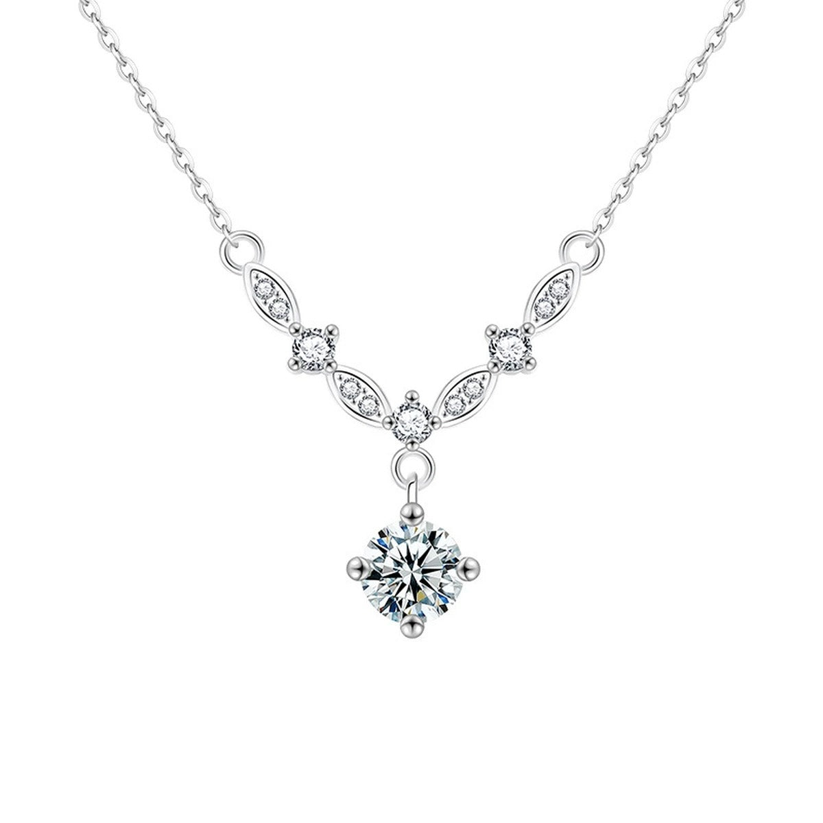 Galaxy Round Moissanite Drop Necklace with CZ in Gold-Plated S925 sterling silver alternate metal color white background product view showing galaxy-inspired station arc ending in a round moissanite drop with CZ accents