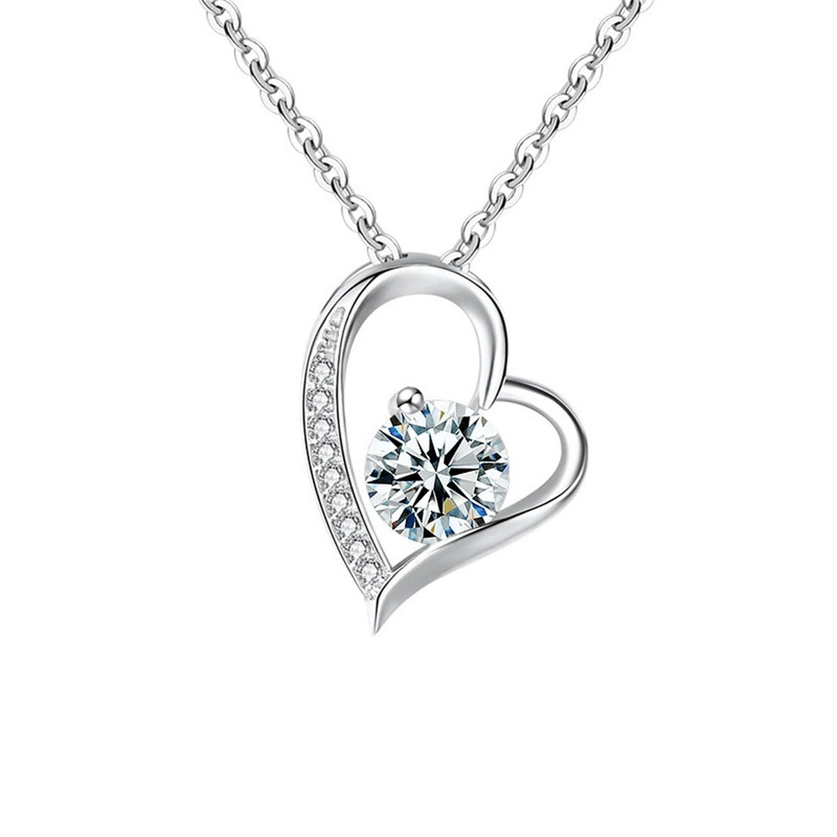 Double Heart Round Moissanite Necklace with CZ in Gold-Plated S925 sterling silver alternate metal color white background product view showing interlocking double-heart pendant centered with a round moissanite