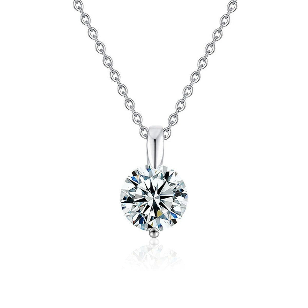 Six-Prong Round Moissanite Solitaire Necklace in Gold-Plated S925 sterling silver alternate metal color white background product view showing six-prong round moissanite solitaire with an open, light-catching profile