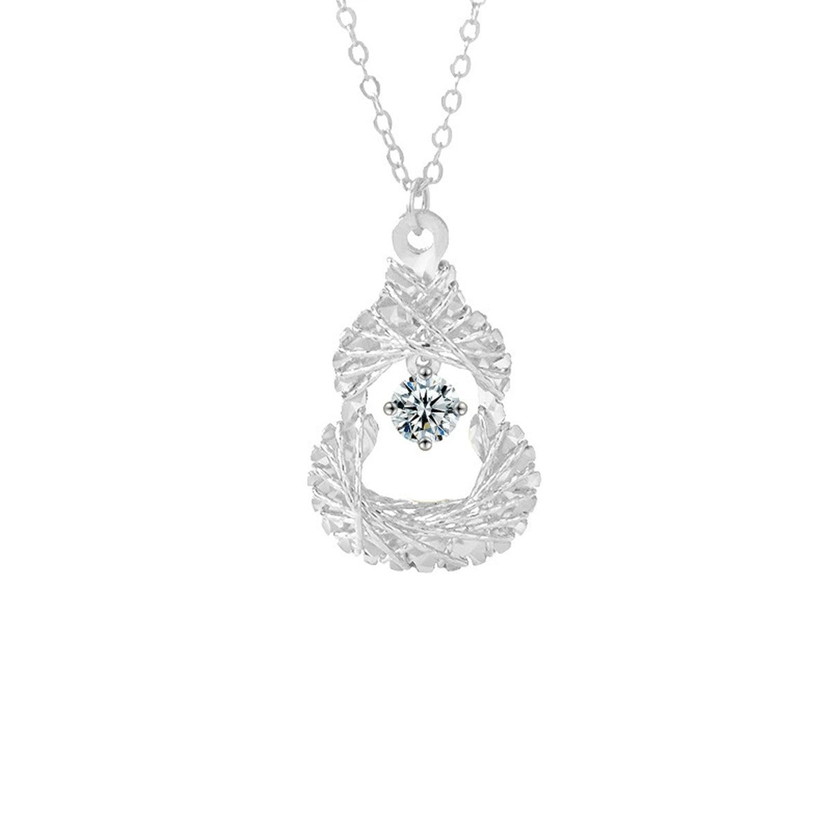 Gourd Round Moissanite Necklace in Gold-Plated S925 sterling silver white background product photo showing gourd pendant with a 0.3 ct round moissanite center