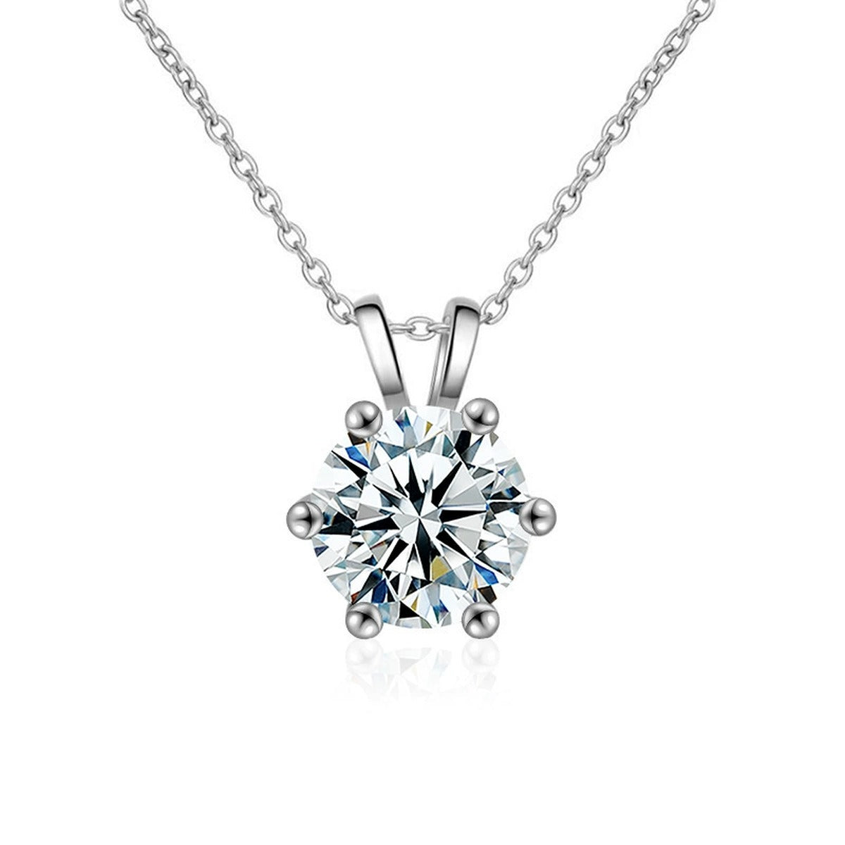 Six-Prong Round Moissanite Solitaire Necklace in Gold-Plated S925 sterling silver alternate metal color white background product view showing round moissanite solitaire held by six sculpted prongs