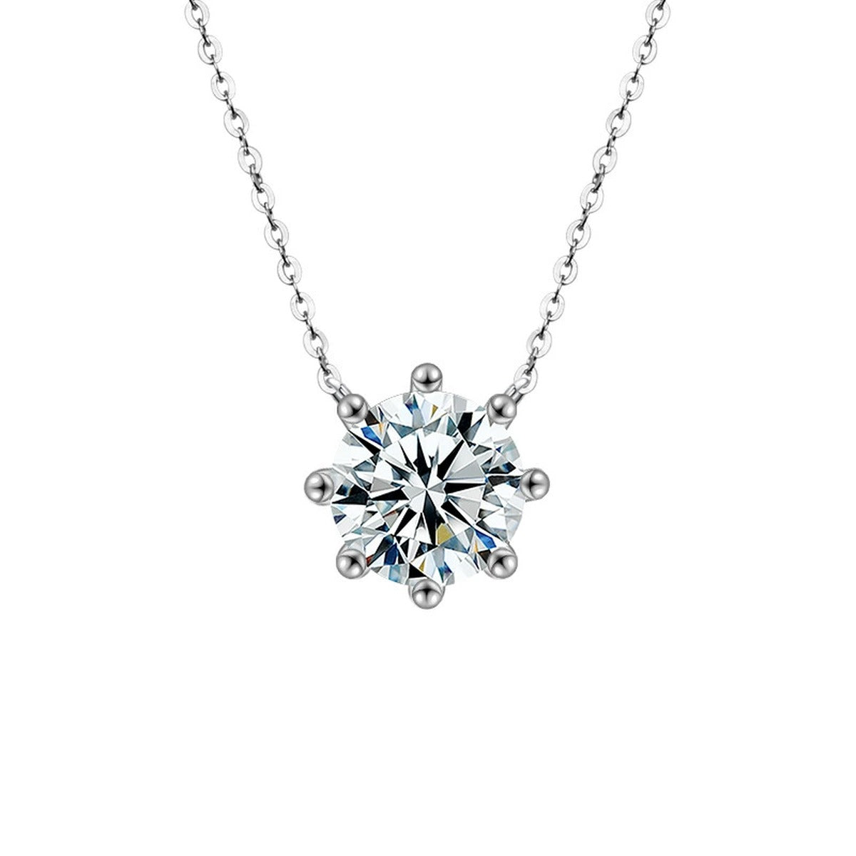 Six-Prong Round Moissanite Solitaire Necklace in Gold-Plated S925 sterling silver alternate metal color white background product view showing low-profile six-prong round moissanite solitaire