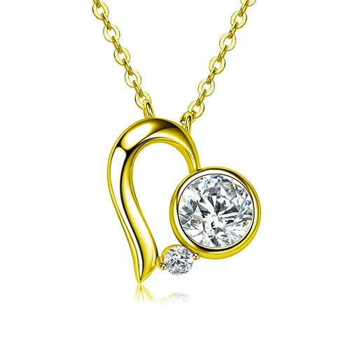Beaded Heart Round Moissanite Necklace in Gold-Plated S925 sterling silver white background front product view showing sculptural heart curve paired with a bezel-set round moissanite and polished bead