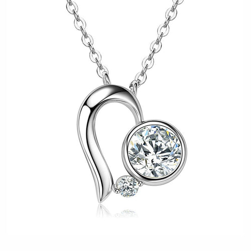 Beaded Heart Round Moissanite Necklace in Gold-Plated S925 sterling silver alternate metal color white background product view showing sculptural heart curve paired with a bezel-set round moissanite and polished bead