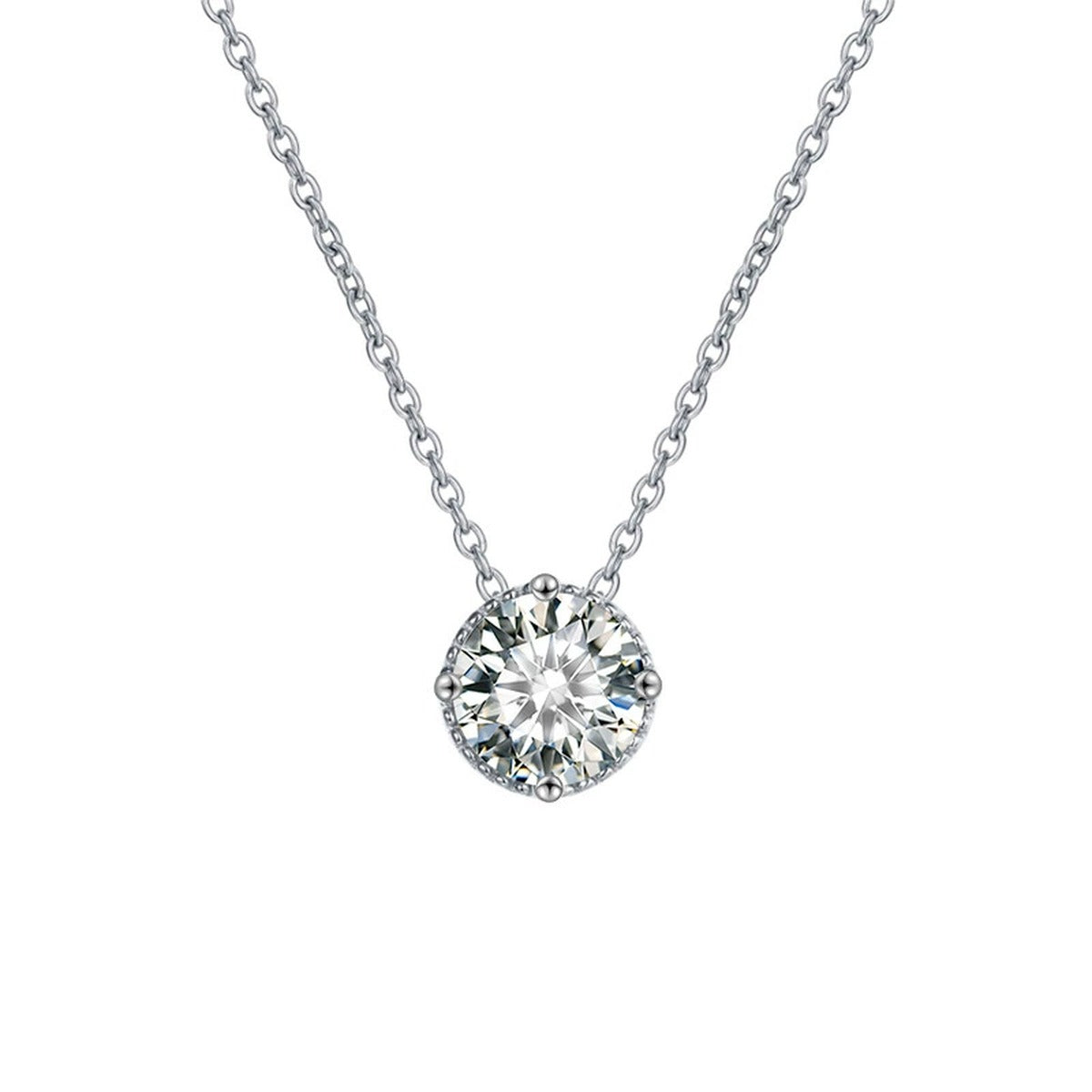 Four-Prong Round Moissanite Solitaire Necklace in Gold-Plated S925 sterling silver alternate metal color white background product view showing classic four-prong round moissanite solitaire pendant