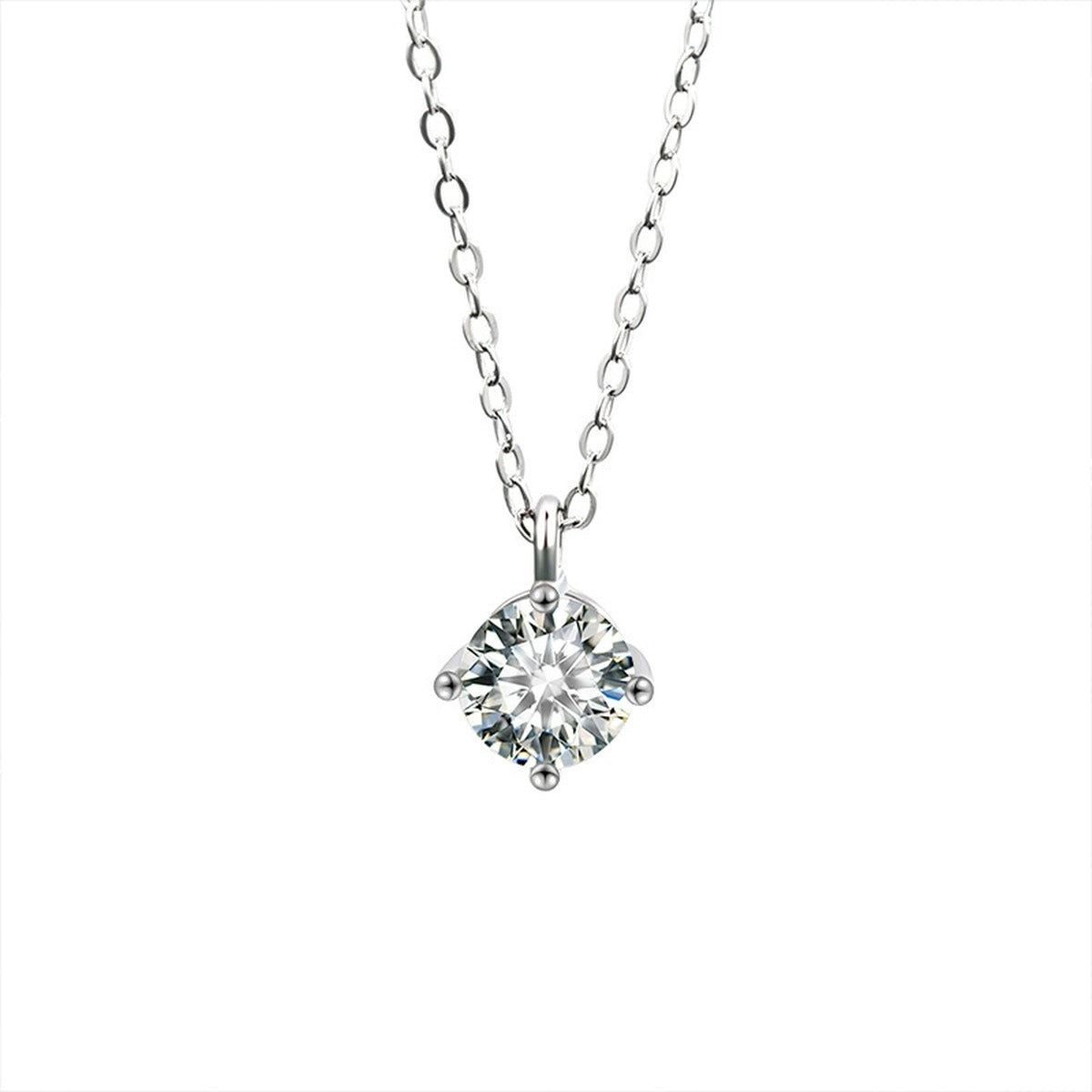 Four-Prong Round Moissanite Pendant Necklace in Gold-Plated S925 sterling silver alternate metal color white background product view showing minimal round moissanite pendant secured in a four-prong setting