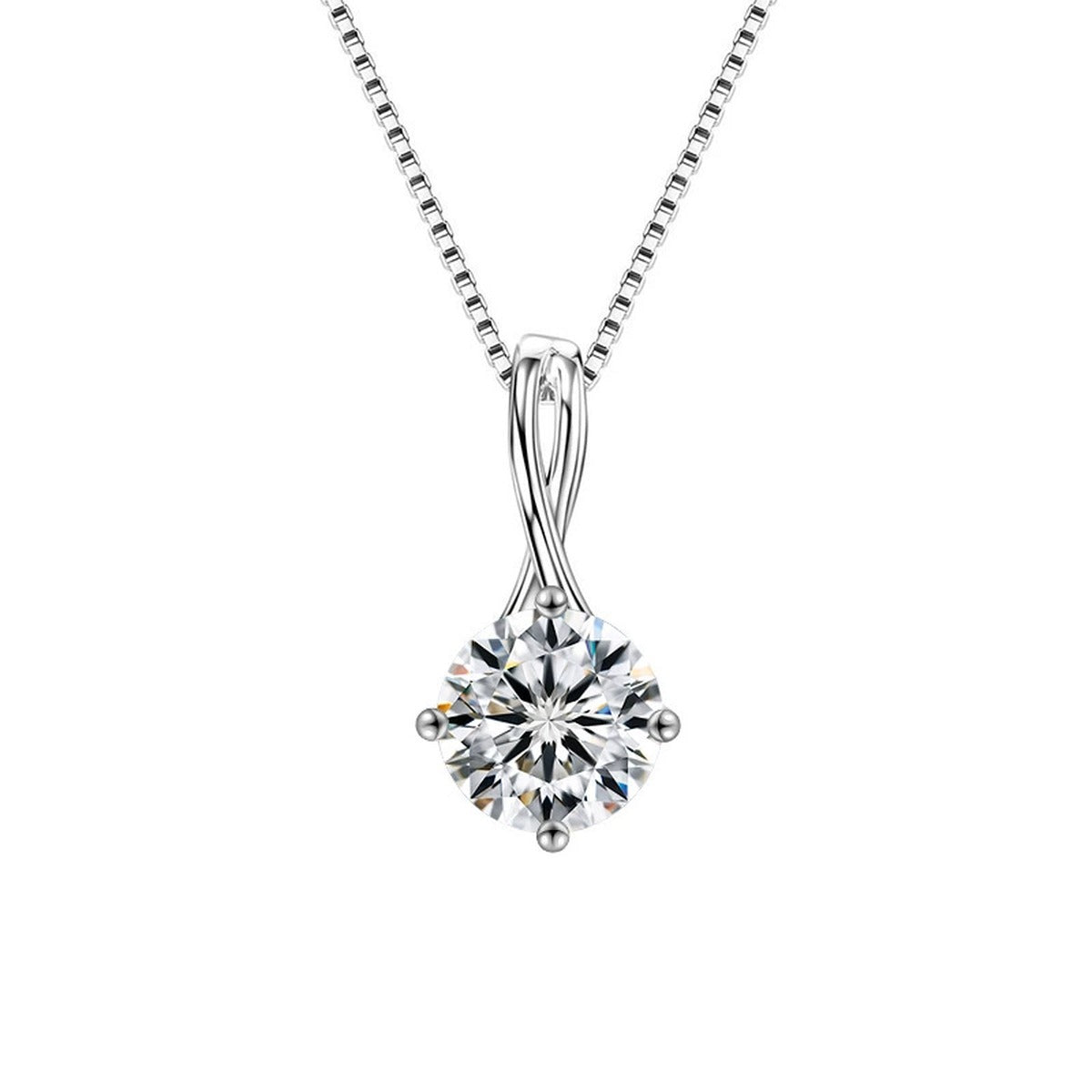 Infinity Bail Round Moissanite Solitaire Necklace in Gold-Plated S925 sterling silver alternate metal color white background product view showing round moissanite solitaire suspended from a sculptural infinity bail