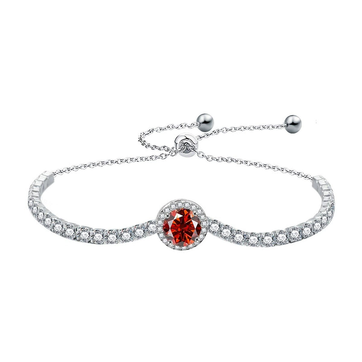 Round Moissanite Bolo Tennis Bracelet in White Gold-Plated S925 sterling silver additional product photo showing finish and setting