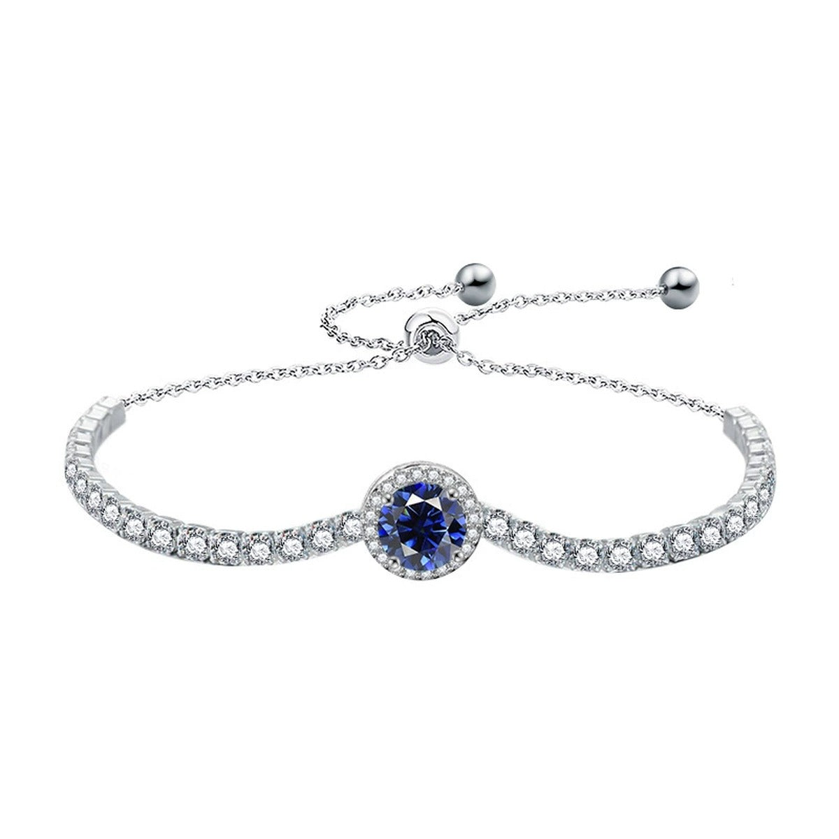 Round Moissanite Bolo Tennis Bracelet in White Gold-Plated S925 sterling silver additional product photo showing finish and setting