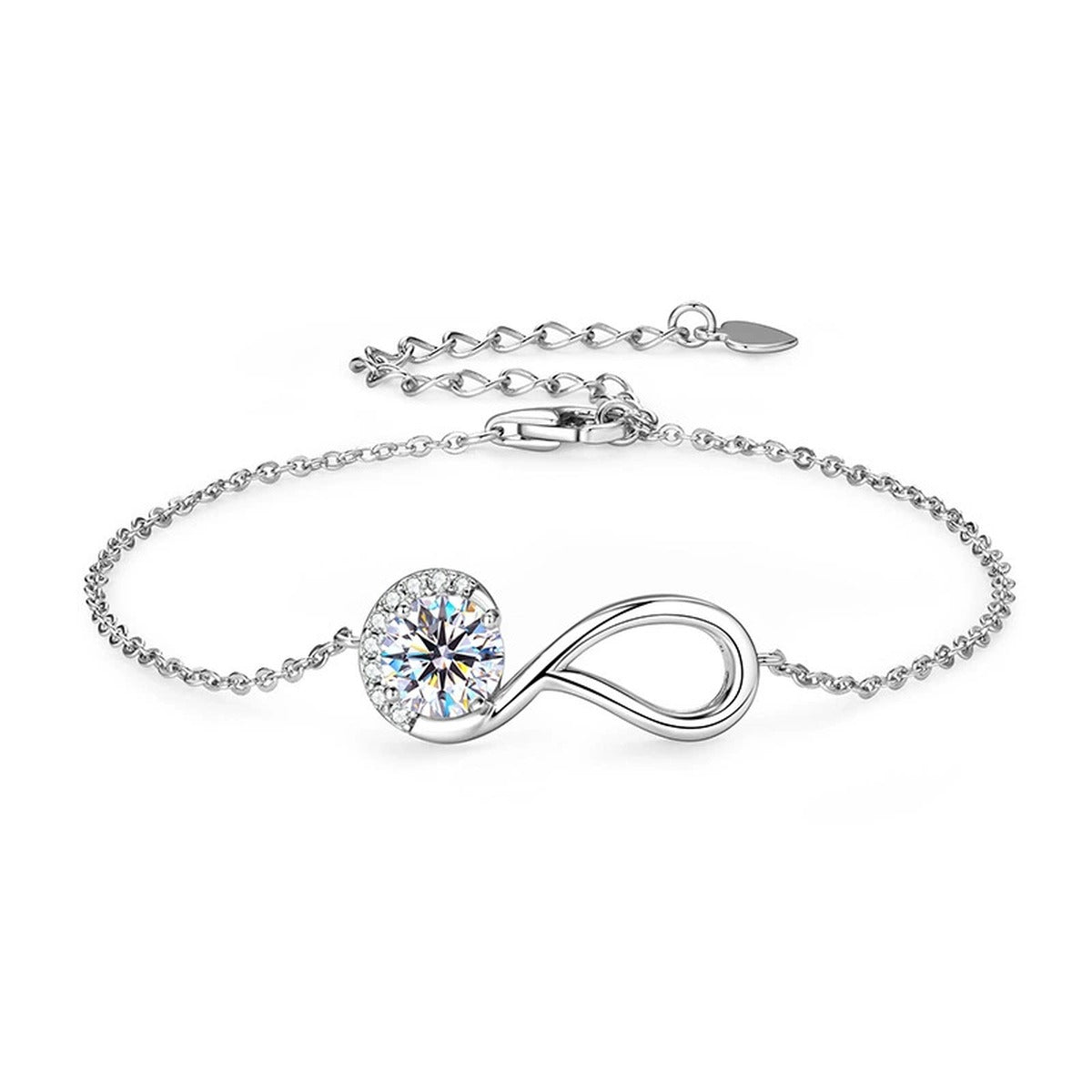 Infinity Round Moissanite Bracelet with CZ in Gold-Plated S925 sterling silver styled product scene showing stone sparkle and chain detail